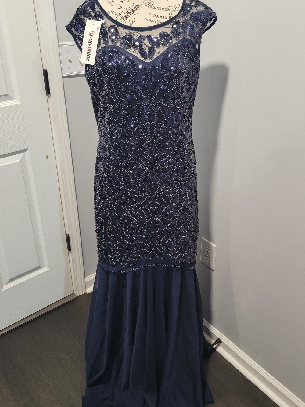 Navy blue PrettyGuide 1920s vintage-style sequin mesh mermaid evening gown NWT